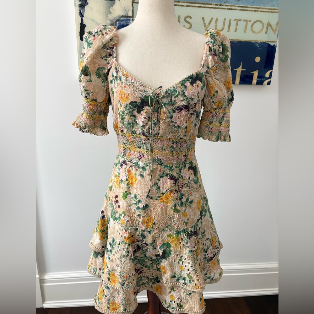 Alice + Olivia Floral Mini Dress with Puff Sleeves - Picture 2 of 8